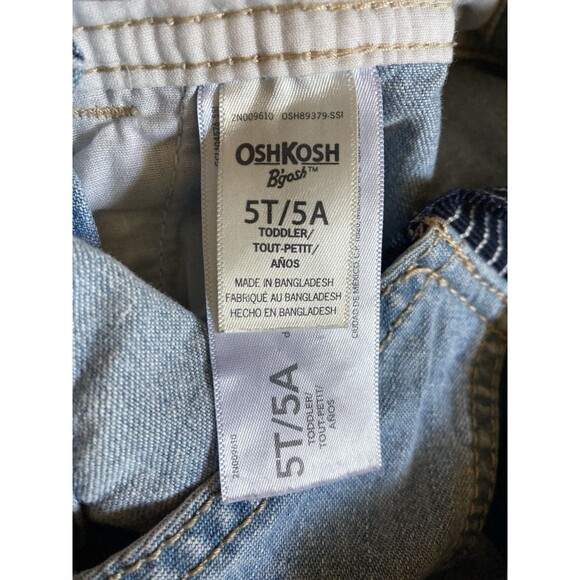 OshKosh 5T Denim Short Overalls Vestbak Carpenter Conductor Stripe Straps Unisex - Picture 8 of 9